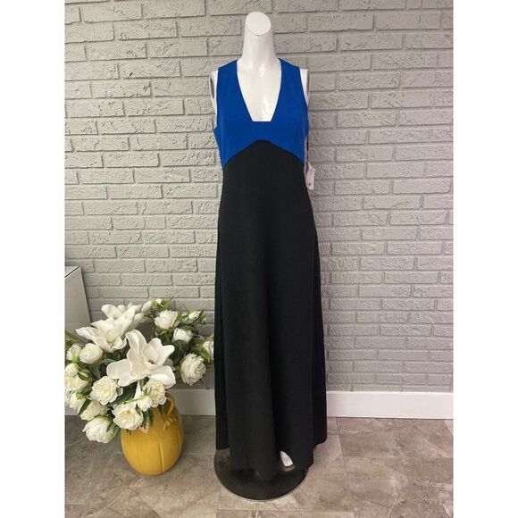 Karl Lagerfeld Black & Blue Color Block Crepe Gown Size 6 NWT - Picture 3 of 10